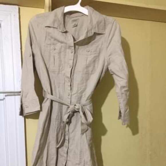 LL Bean linen/cotton khaki safari shirtdress - Picture 1 of 3